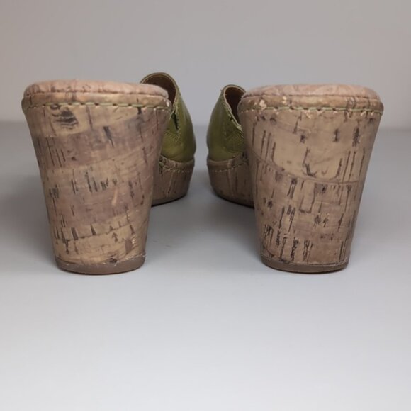 b.o.c. Leather Wedge Sandals Cork Platform Flower Arch Support Green Shoes 9 - Picture 7 of 14